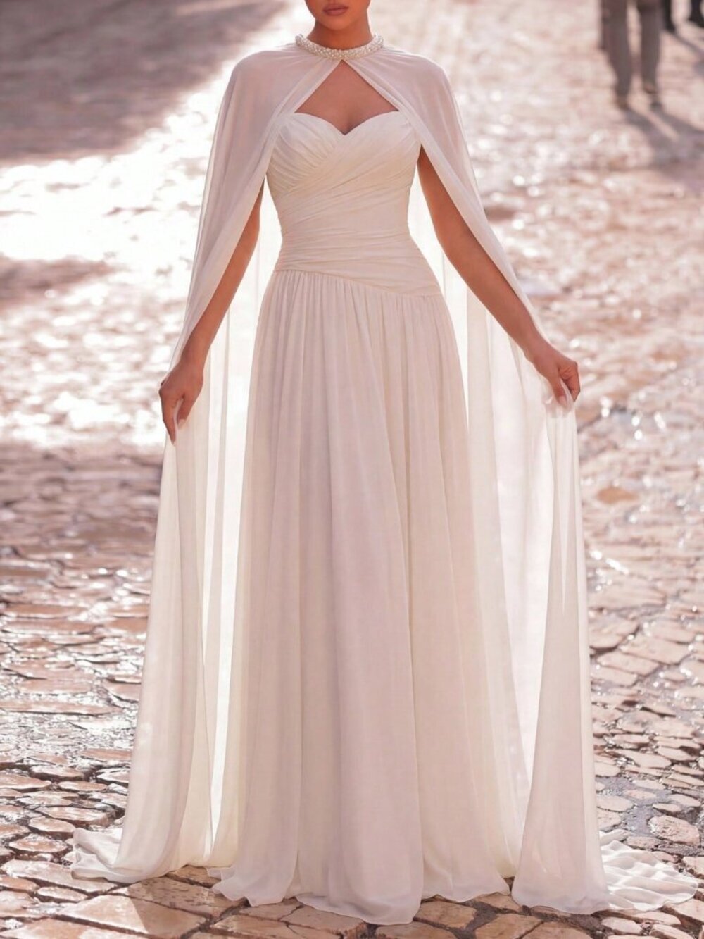 Chiffon Halter Women's Ruched Detail Party Wedding A-Line Dress - Picture 5 of 6